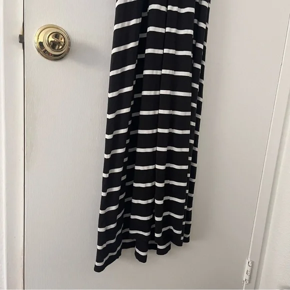 Loralette Maxi Dress Black White Stripe Front Slit 3X Plus Size - Picture 5 of 8